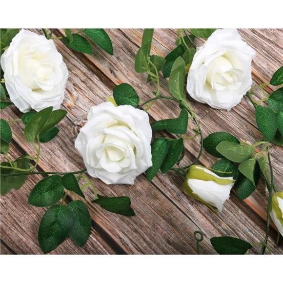 ArtificialRose Flower Garlands Set of 2Realistic Fake Rose Vines Greenery Leaves - Picture 5 of 7
